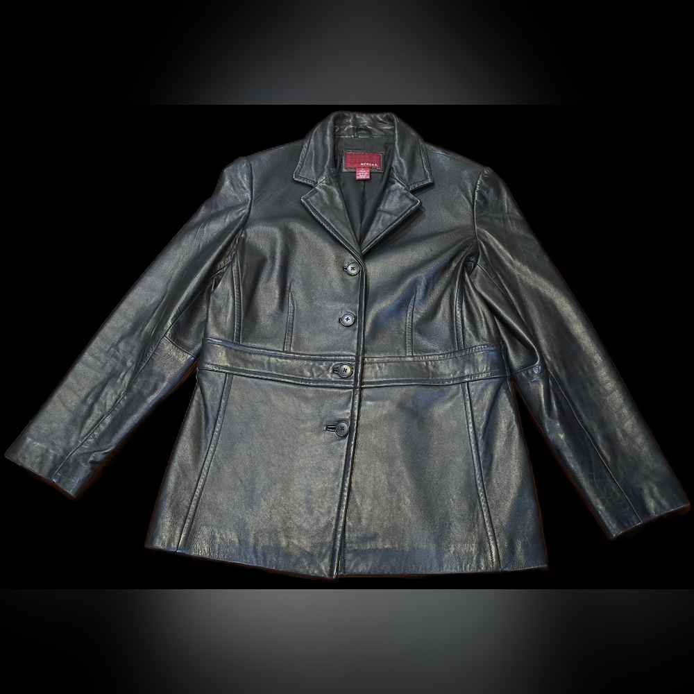 Vintage Merona Women's L Black Genuine Leather Jacket: Y2K Whimsygoth  Academia